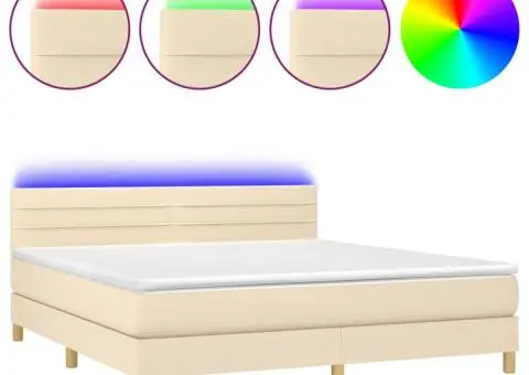 Pat cu arcuri, saltea și LED, crem, 180x200 cm, textil - 2/5