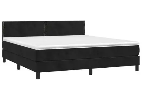 Pat cu arcuri, saltea și LED, negru, 160x200 cm, catifea - 4/5