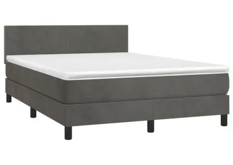 Pat cu arcuri, saltea și LED, gri închis, 140x190 cm, catifea - 3/5