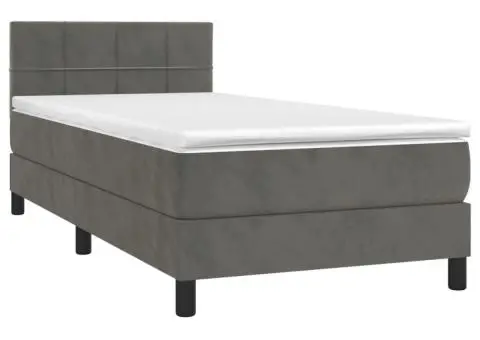 Pat continental cu saltea și LED, gri închis, 80x200 cm catifea - 4/5