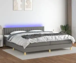 vidaXL Pat cu arcuri, saltea și LED, gri închis, 200x200 cm, textil