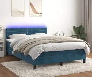 vidaXL Pat cu arcuri, saltea și LED, gri închis, 140x200 cm, catifea