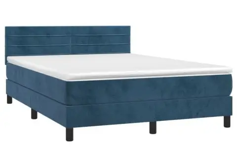 Pat cu arcuri, saltea și LED, gri închis, 140x200 cm, catifea - 3/5