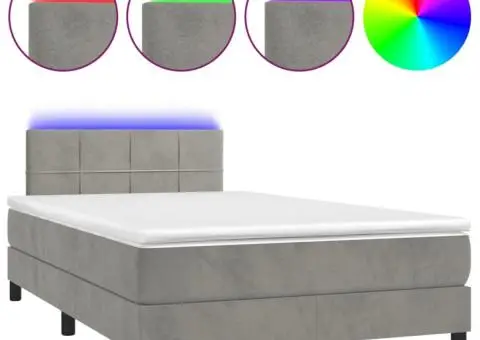 Pat cu arcuri, saltea și LED, gri deschis, 120x200 cm, catifea - 2/5