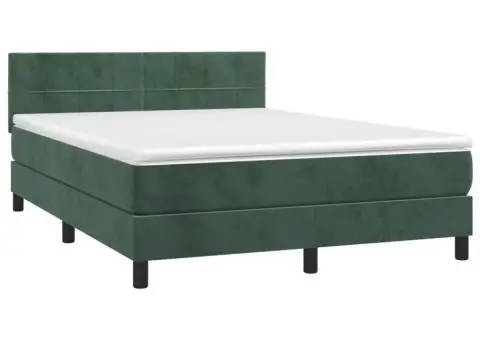 Pat cu arcuri, saltea și LED, verde închis, 140x200 cm, catifea - 4/5