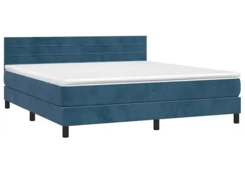 Pat cu arcuri, saltea și LED, bleumarin, 180x200 cm, catifea - 3/5