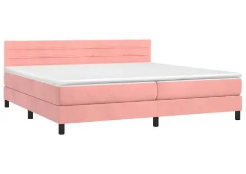 Pat continental cu saltea & LED, roz, 200x200 cm, catifea - 3/5