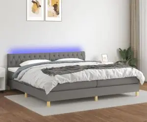 vidaXL Pat cu arcuri, saltea și LED, gri închis, 200x200 cm, textil