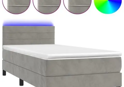 Pat continental cu saltea & LED, gri deschis, 80x200 cm catifea - 2/5