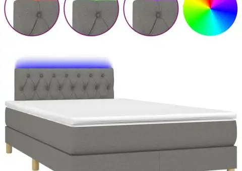 Pat cu arcuri, saltea și LED, gri închis, 120x200 cm, textil - 2/5