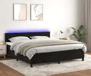 vidaXL Pat cu arcuri, saltea și LED, negru, 160x200 cm, catifea