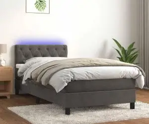 vidaXL Pat continental cu saltea și LED, gri închis, 80x200 cm catifea