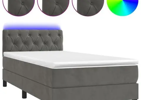 Pat continental cu saltea și LED, gri închis, 80x200 cm catifea - 2/4