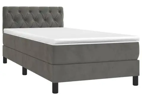 Pat continental cu saltea și LED, gri închis, 80x200 cm catifea - 3/4