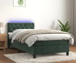 vidaXL Pat continental cu saltea și LED verde închis 80x200 cm catifea