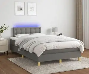 vidaXL Pat cu arcuri, saltea și LED, gri închis, 120x200 cm, textil