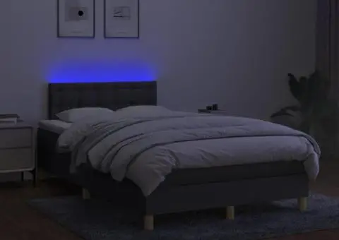 Pat cu arcuri, saltea și LED, gri închis, 120x200 cm, textil - 4/5