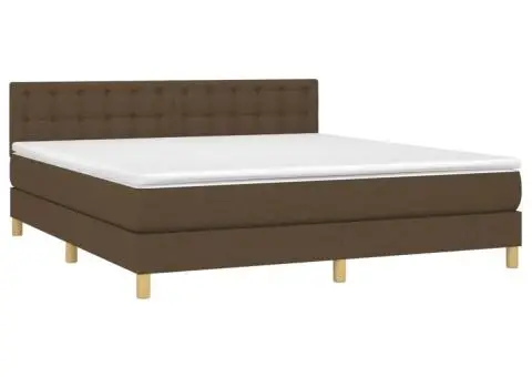 Pat cu arcuri, saltea și LED, maro închis, 160x200 cm, textil - 3/5