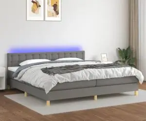 vidaXL Pat cu arcuri, saltea și LED, gri închis, 200x200 cm, textil