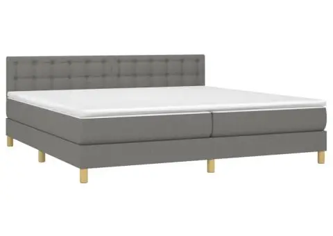 Pat cu arcuri, saltea și LED, gri închis, 200x200 cm, textil - 3/5