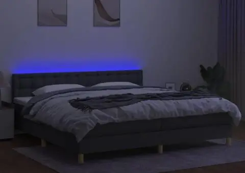 Pat cu arcuri, saltea și LED, gri închis, 200x200 cm, textil - 4/5