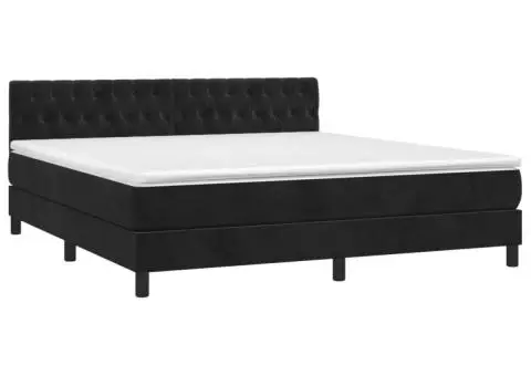 Pat cu arcuri, saltea și LED, negru, 180x200 cm, catifea - 3/5