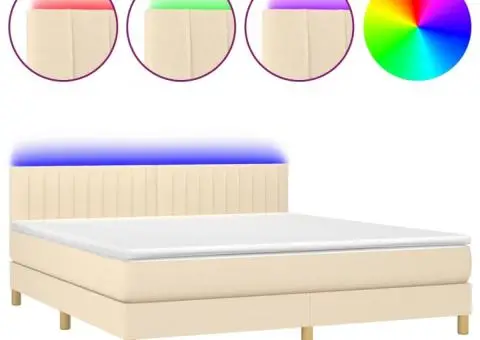 Pat cu arcuri, saltea și LED, crem, 180x200 cm, textil - 2/5