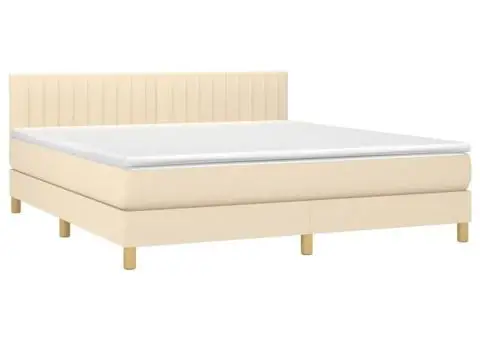 Pat cu arcuri, saltea și LED, crem, 180x200 cm, textil - 4/5