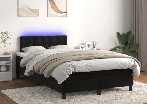 Pat cu arcuri, saltea și LED, negru, 120x200 cm, catifea - 1/5