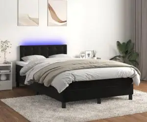 vidaXL Pat cu arcuri, saltea și LED, negru, 120x200 cm, catifea