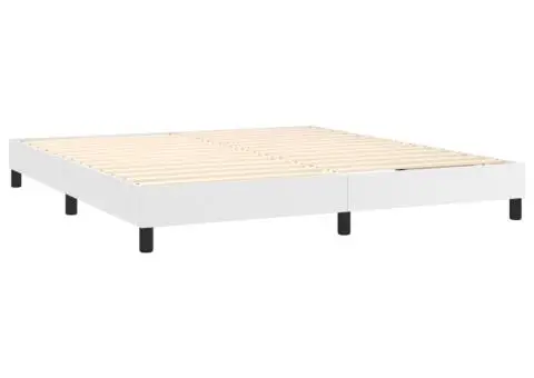 Pat cu arcuri, saltea și LED, alb, 160x200 cm, piele ecologică - 5/5