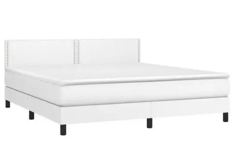 Pat cu arcuri, saltea și LED, alb, 180x200 cm, piele ecologică - 3/5