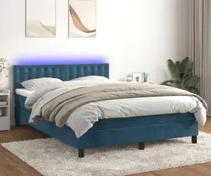 vidaXL Pat cu arcuri, saltea și LED, gri închis, 140x200 cm, catifea