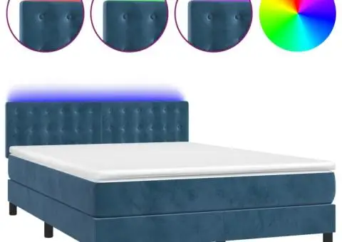 Pat cu arcuri, saltea și LED, gri închis, 140x200 cm, catifea - 2/5