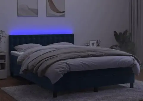 Pat cu arcuri, saltea și LED, gri închis, 140x200 cm, catifea - 4/5