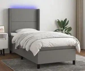 vidaXL Pat cu arcuri, saltea și LED, gri închis, 80x200 cm, textil