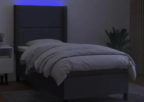 Pat cu arcuri, saltea și LED, gri închis, 80x200 cm, textil - 3/5