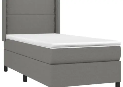 Pat cu arcuri, saltea și LED, gri închis, 80x200 cm, textil - 4/5