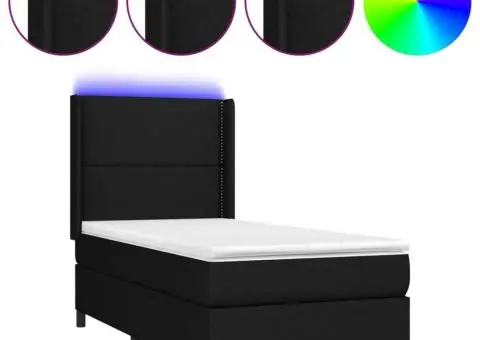 Pat cu arcuri, saltea și LED, negru, 90x190 cm, textil - 2/5