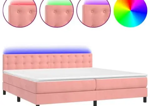 Pat cu arcuri, saltea & LED, roz, 200x200 cm, catifea - 2/5