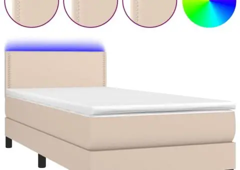 Pat cu arcuri, cu saltea și LED cappuccino 100x200 cm piele eco - 2/5