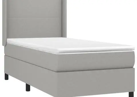 Pat cu arcuri, saltea și LED, gri deschis, 100x200 cm, textil - 4/5