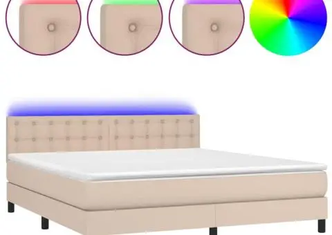 Pat cu arcuri, cu saltea și LED cappuccino 180x200 cm piele eco - 2/5