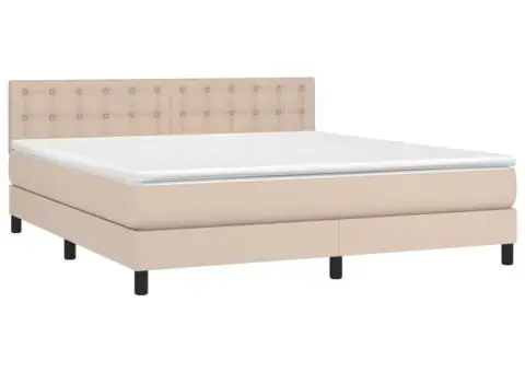 Pat cu arcuri, cu saltea și LED cappuccino 180x200 cm piele eco - 3/5