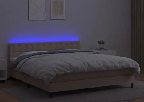 Pat cu arcuri, cu saltea și LED cappuccino 180x200 cm piele eco - 4/5