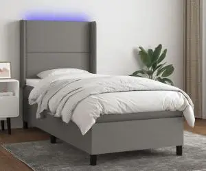 vidaXL Pat cu arcuri, saltea și LED, gri închis, 100x200 cm, textil