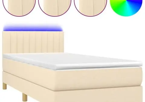 Pat cu arcuri, saltea și LED, crem, 100x200 cm, textil - 2/5