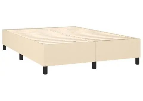 Pat cu arcuri, saltea și LED, crem, 140x200 cm, textil - 5/5