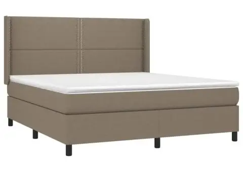 Pat cu arcuri, saltea și LED, gri taupe, 160x200 cm, textil - 4/5