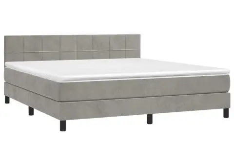 Pat cu arcuri, saltea și LED, gri deschis, 180x200 cm, catifea - 3/5